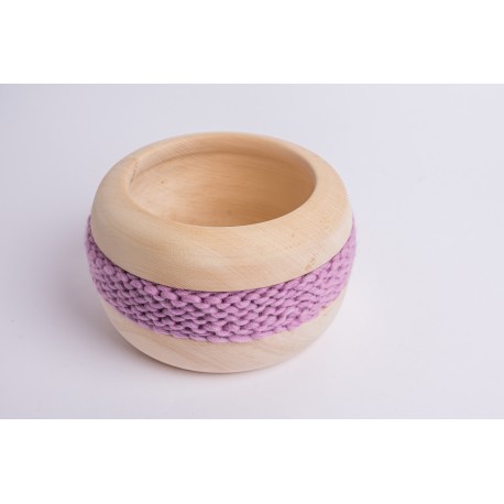 Swiss stone pine bowl Coco with Merino wool ribbon (Purple)