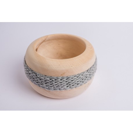 Swiss stone pine bowl Coco with Merino wool ribbon (Grey)