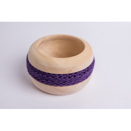 Swiss stone pine bowl Coco with Merino wool ribbon (Dark Violet)