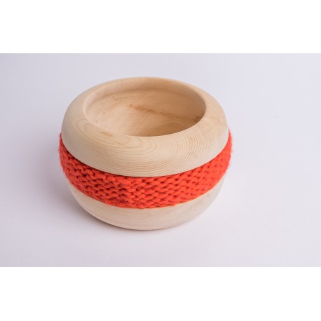 Swiss stone pine bowl Coco with Merino wool ribbon (Acid Orange)