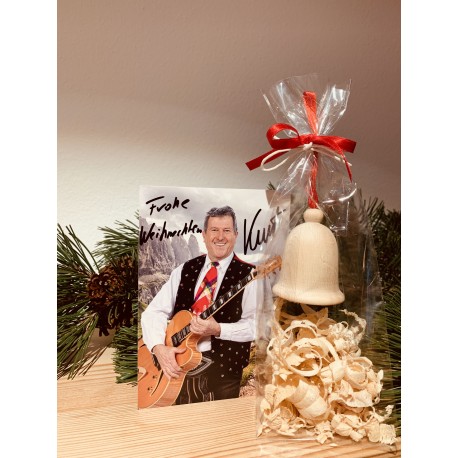 *BELL from Castelrotto in Swiss pine wood Autograph edition with Christmas greetings  (8 cm)