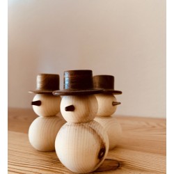 Snowman Trio Kurt Art Swiss Pine/Nut Wood (6,5cm) Handmade