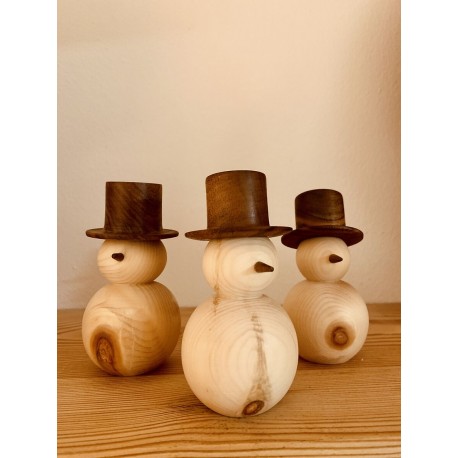 Snowman Kurt Art Trio (13cm) Swiss Pine/Nut Wood Handmade